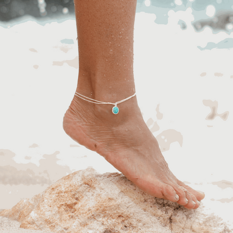 Asri Dual Turquoise Stone Anklet Silver - Pineapple Island - Married to the Sea Surf Shop