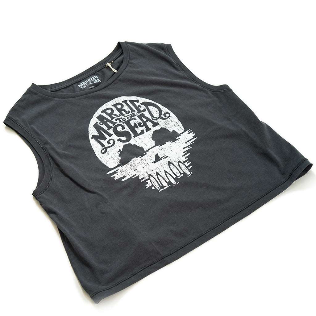 Skull Island Ladies Cropped Tank Top | Washed Coal Grey