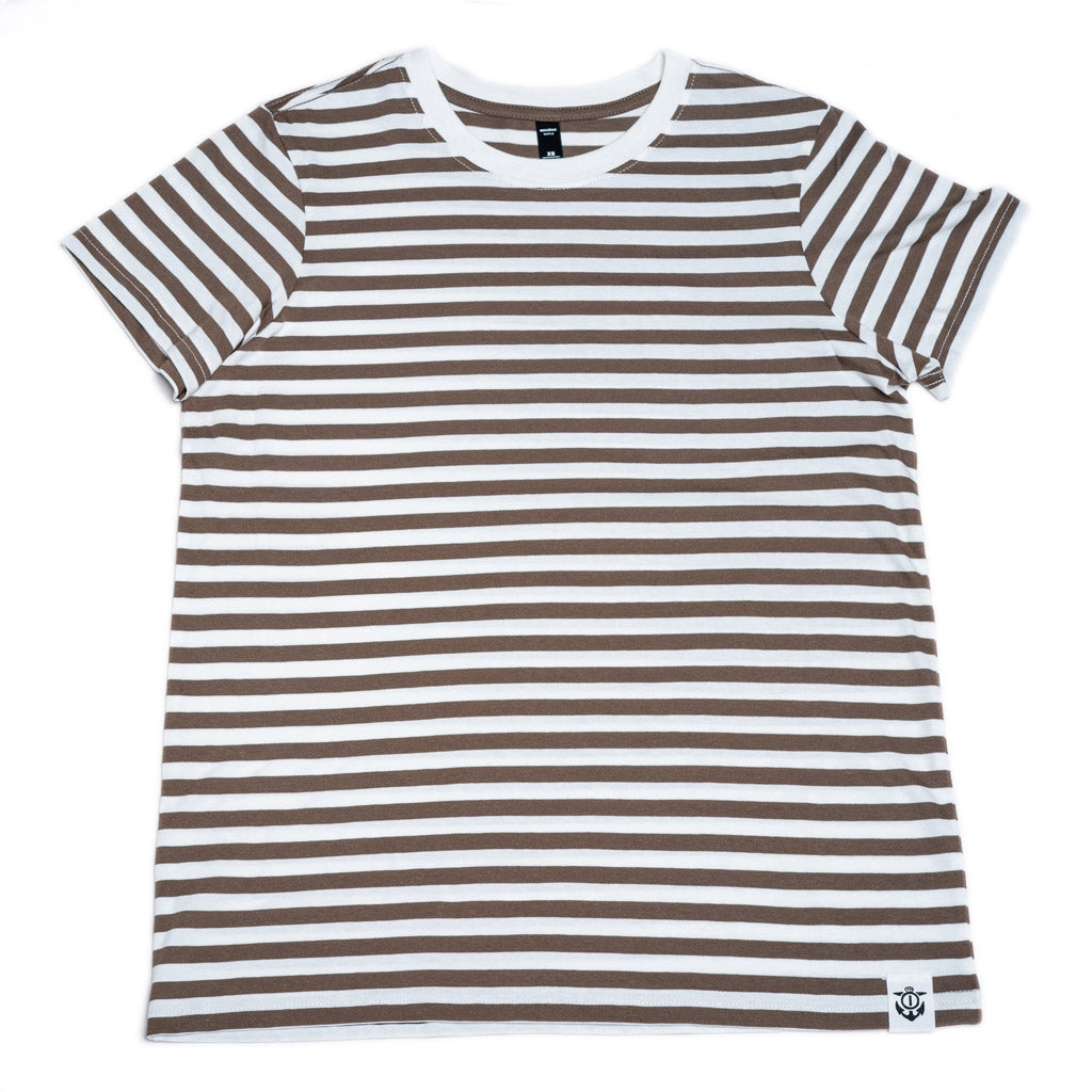 Label Stripe Womens Tee - Natural/ Walnut