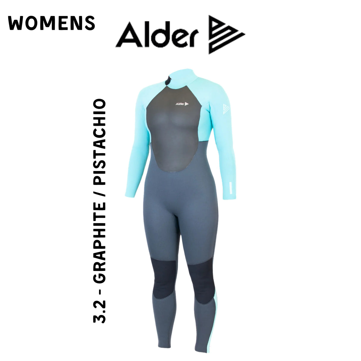 Alder - Womens Stealth 3/2mm Wetsuit - Graphite/Pistachio/Blue