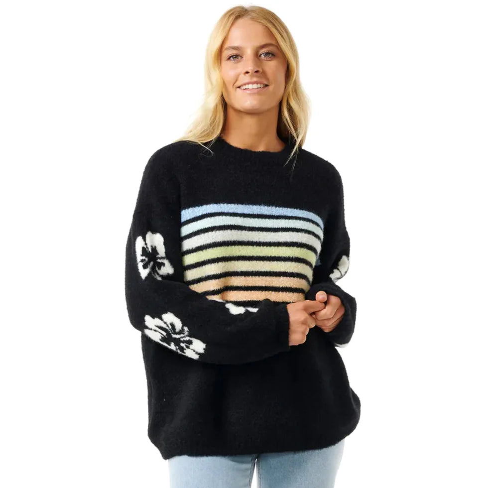 Rip Curl- High Tide Hibiscus Stripe Crew | Black