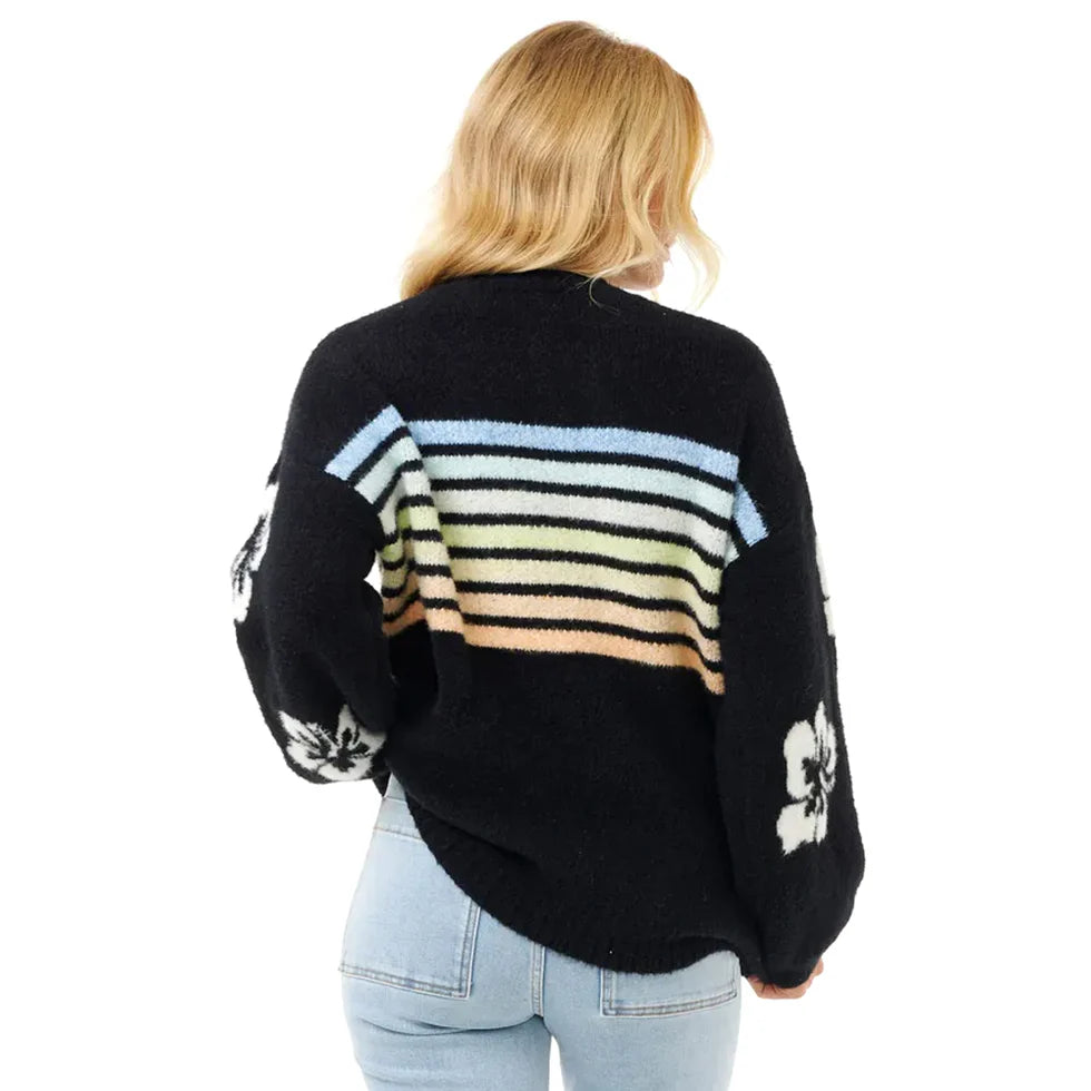 Rip Curl- High Tide Hibiscus Stripe Crew | Black