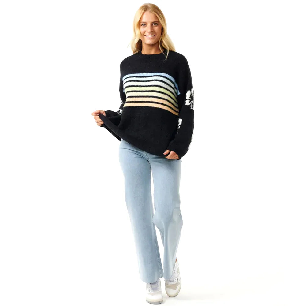 Rip Curl- High Tide Hibiscus Stripe Crew | Black