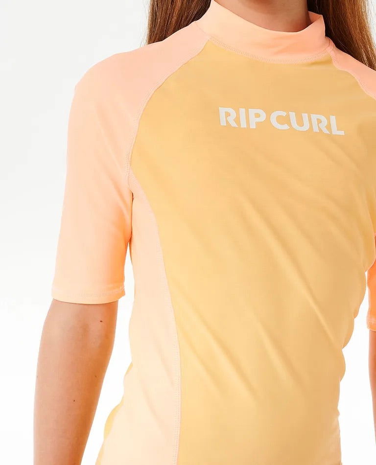 Rip Curl - Girls Classic Surf Short Sleeve Rash Vest | Orange -  - Married to the Sea Surf Shop - 